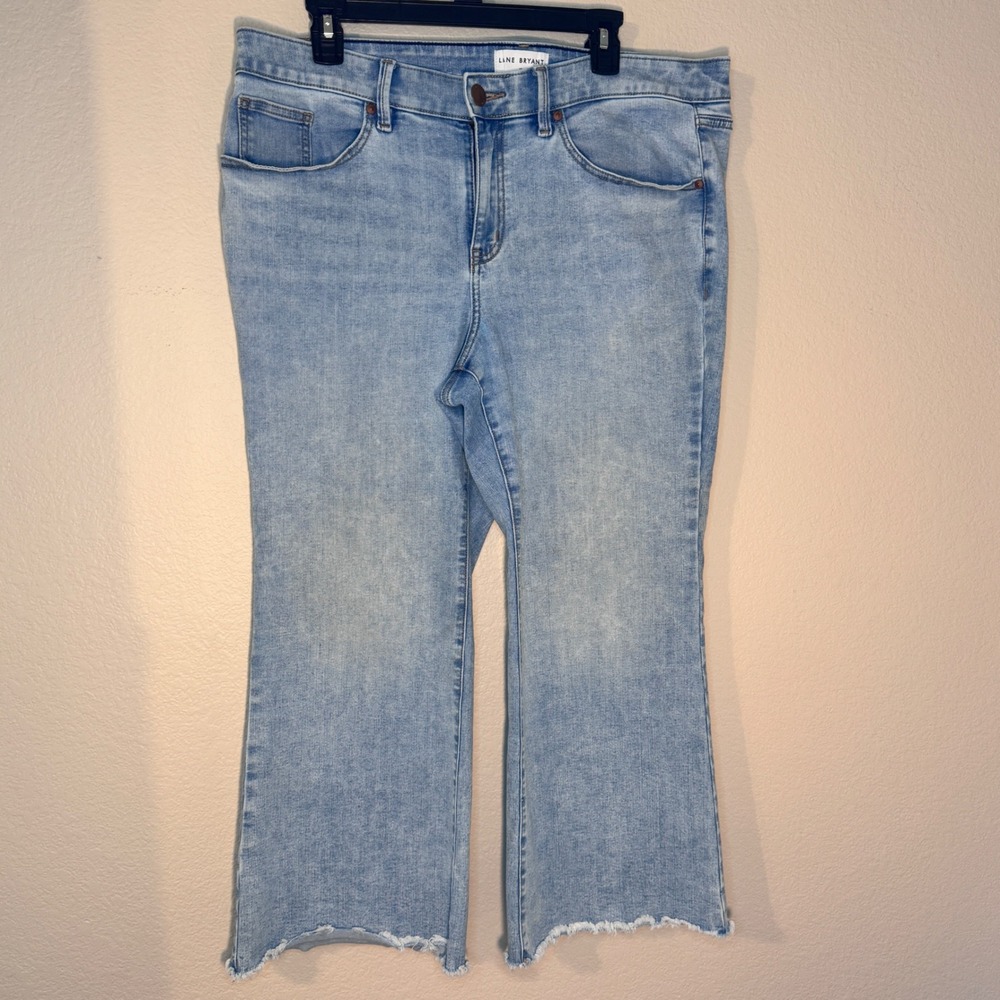 Lane Bryant Women 16 Light Wash Skinny Jeans Step Hem Raw Edge Fringe High Rise